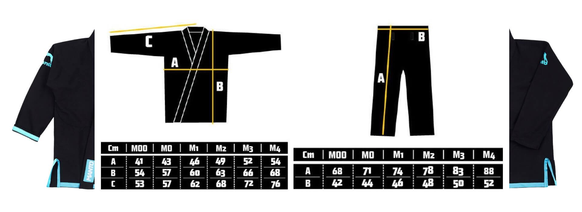 Junio 2.0 BJJ Gí Mérettáblázat Fekete